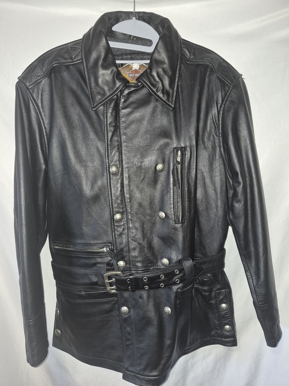 Harley Davidson womans sz M vintage belted Motorcycle Black leather jacket
